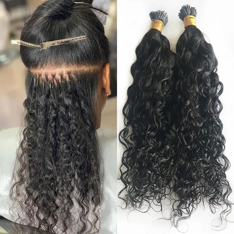 Curly Pré-Bonde I Tip em extensões de cabelo humano para mulheres Microlinks Malásia Remy Hairs Color natural pode ser tingido