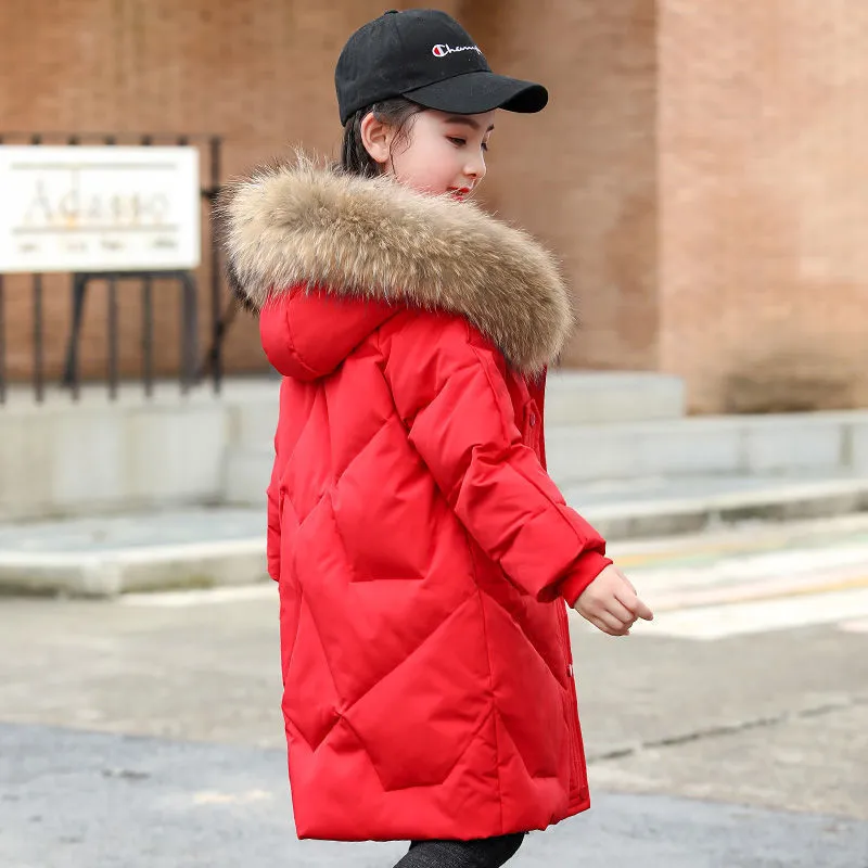 Down Coat Warm kids Winter Parka Outerwear Teenager Outfit Children Clothing Faux Fur Girls Snowsuit Jacket TZ4 221007