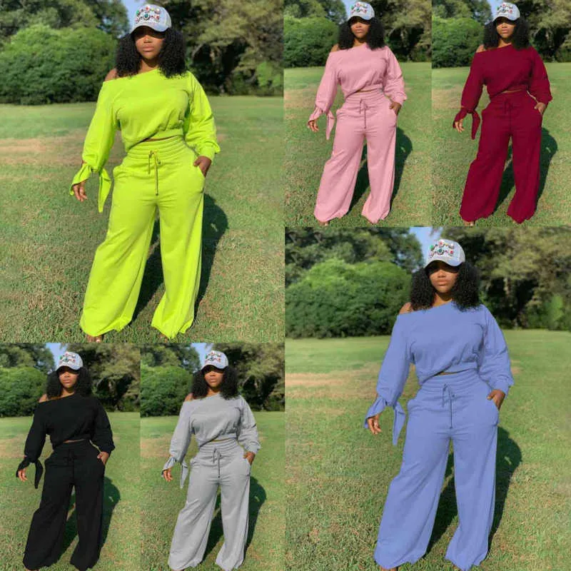 Fall Desinger Tracksuit Kobiety plus rozmiar 3xl 4xl 5xl Dwa elementy ustawione seksowne na ramię z kapturem z kapturem i szeroką nogawkę dresową odzież sportowa 2PCS Stroje garnitury