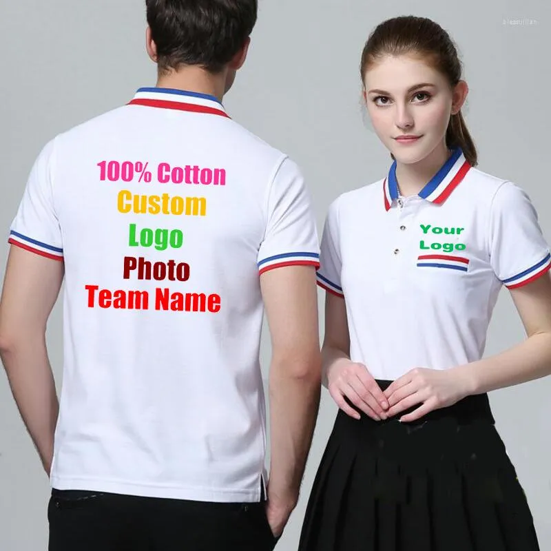 Men's Polos Team Company Logo personalizado Po texto impresso Menino Mulheres personalizadas uniformes Camisas de algodão casual de algodão