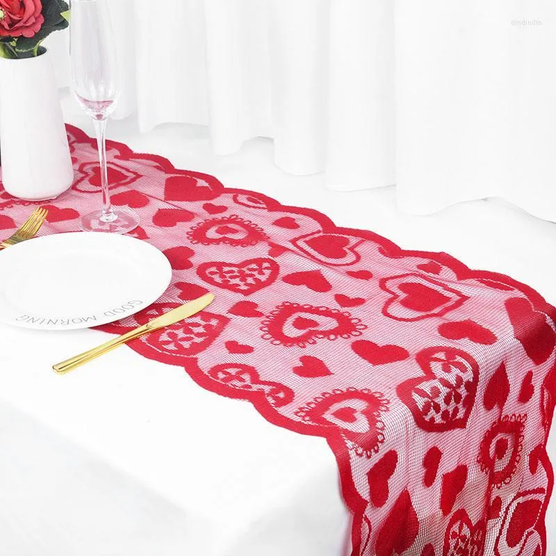 Feestdecoratietafel placemat rode hartprint tafelkleed decor love loper kan kant bruiloft valentijnsdag cadeau huisdoek