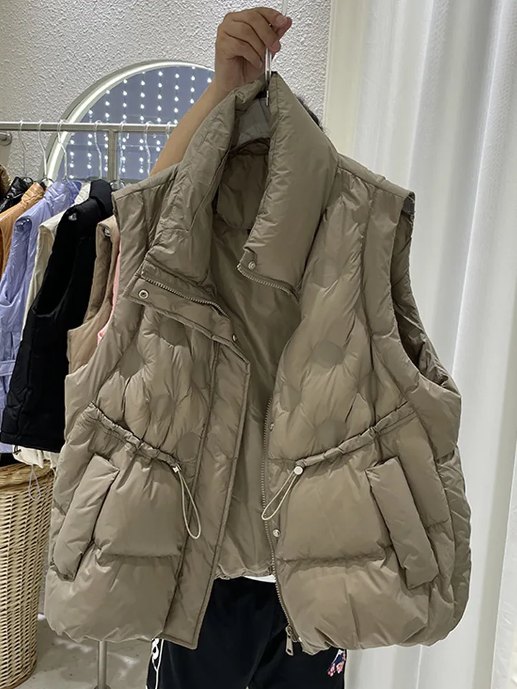 Kamizelki damskie Janveny Fashion Down Kamizelka Kobiety luksusowy projektant kurtka bez rękawów 90 kaczka w dół gilet jesienna zima koreańska kamizelka 221007