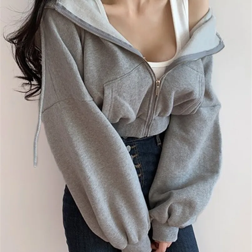 Damen Hoodies Sweatshirts IAMSURE Kurze Hoodies Frauen Solide Sweatshirt Trainingsanzug Langarm Weibliche Crop Top Mode Koreanische Kleidung Harajuku 221007