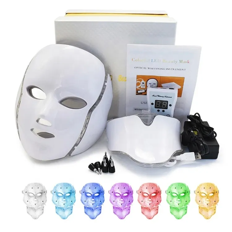 7 Color Photon Anti-acne Rimozione delle rughe Ringiovanimento della pelle Strumenti per la cura Viso Collo Bellezza Viso Terapia della luce Maschera a led