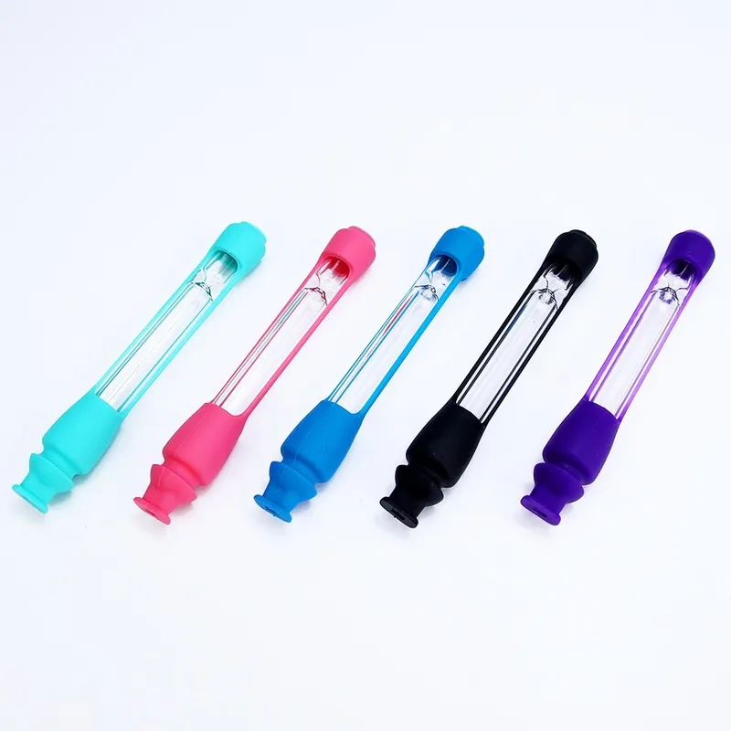 tuyau en silicone Accessoires pour fumeurs Tuyaux en gel de silice en verre Ensemble de filtres Pistolet à cigarette Couper le tabac Bong Dab Rig