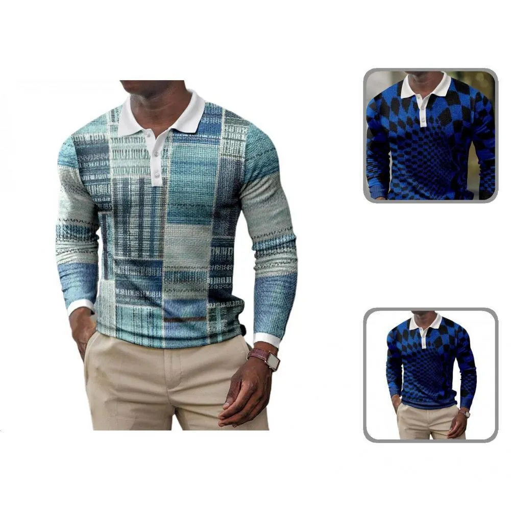 Polo da uomo Quick Dry Elegante pullover a maniche lunghe Polo da uomo geometrica Top Fit per l'uso quotidiano 221006