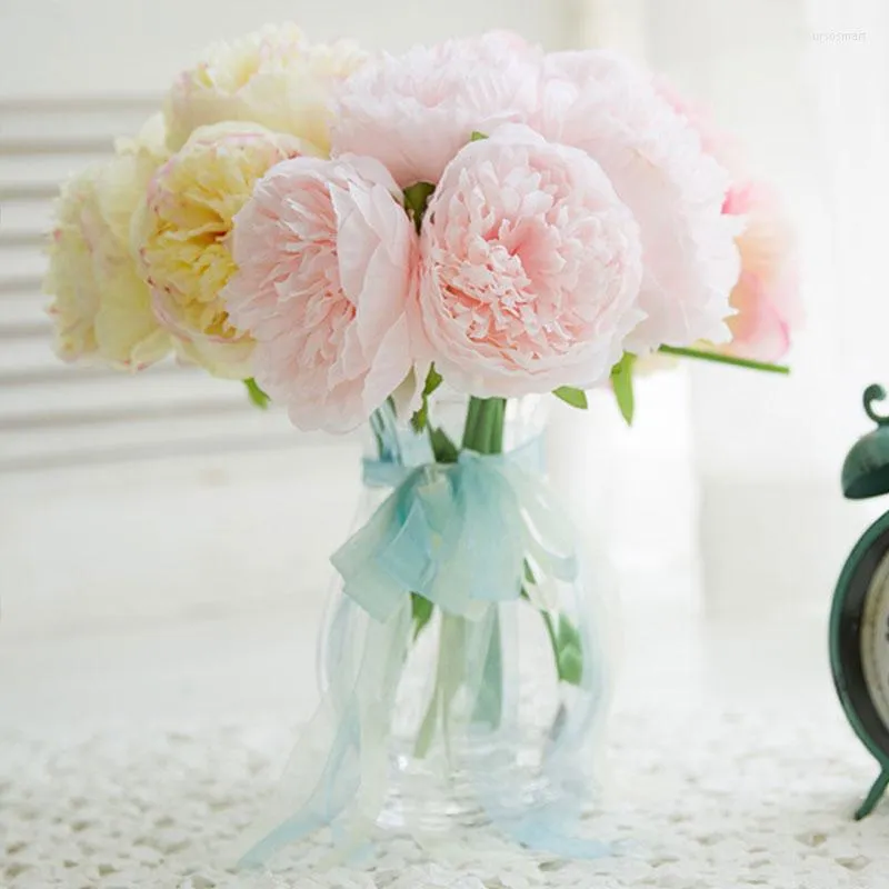 Decorative Flowers 5Big Heads Fake Pink Peony Artificial Bouquet Flower Home Bride Wedding Decoration Marriage Decor