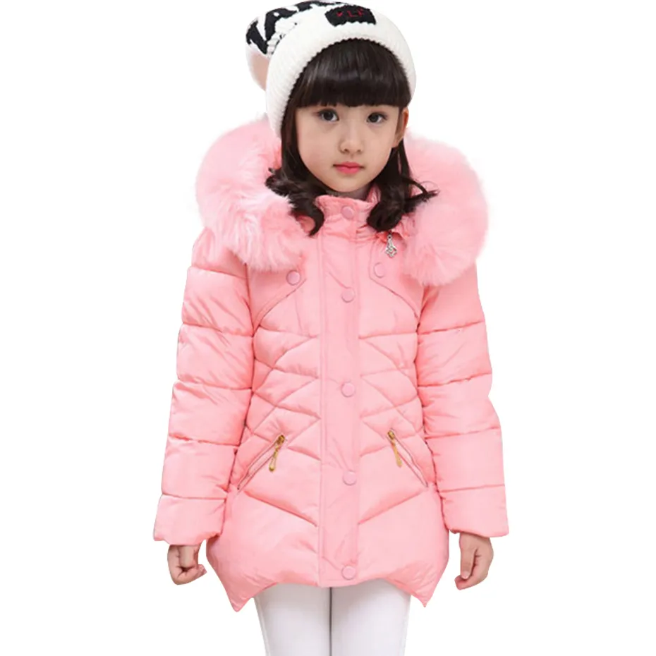 Down Coat Girls Fur Hoodies s dış giyim düz renkli çocuk ceket kış çocuk giyim 6 8 10 12 14 221007