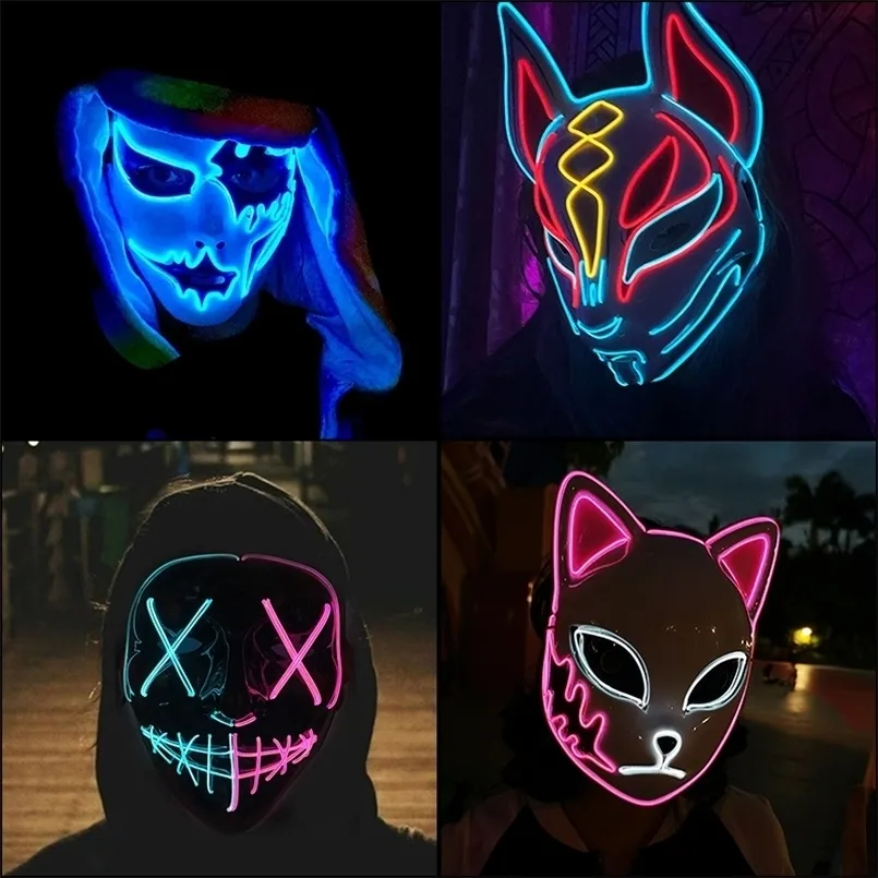 Autres fournitures de fête d'événement Halloween Carnaval Costume Décoration Lumineux LED Masque e Light Up s pour Glow 221007