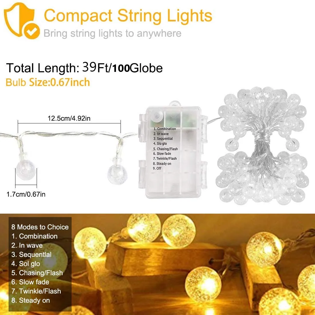 39 FT 100 LED String Luci a goccia d'acqua a batteria Fata String Light Decor Camera da letto Patio Indoor Outdoor Party Matrimonio Albero di Natale Giardino