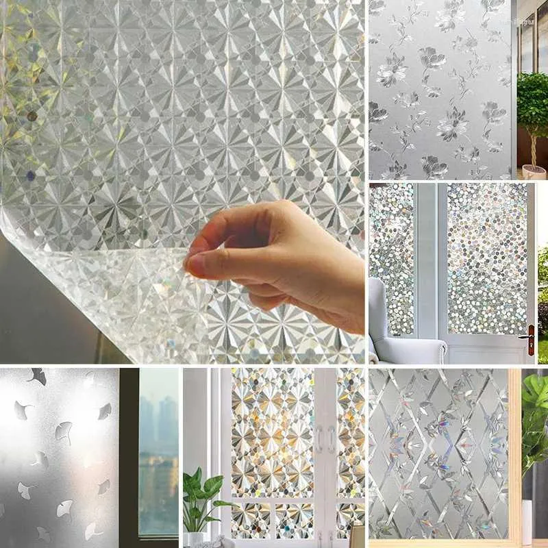 Pencere Çıkartmaları 1ROLL 3D Dekoratif Cam Film Anti UV Banyo Gizlilik Koruyucu Çıkartma Işyalı Kendinden Yapışkan Ev Dekorwindow