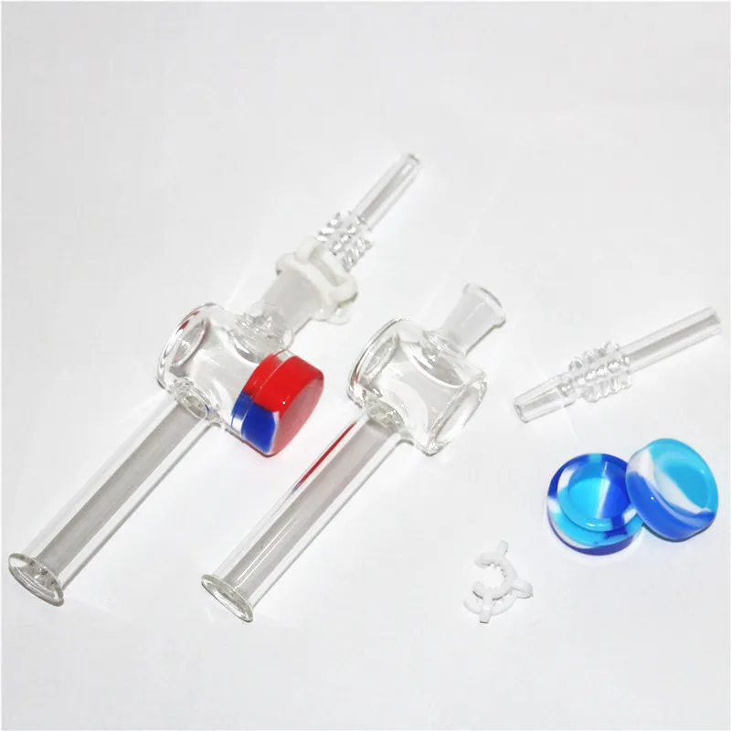 kit de coletor de néctar de vidro de 10 mm de 14 mm com 7,5 polegadas de 5 ml de recipiente de silicone de 5 ml Keck Clips Collector Nector