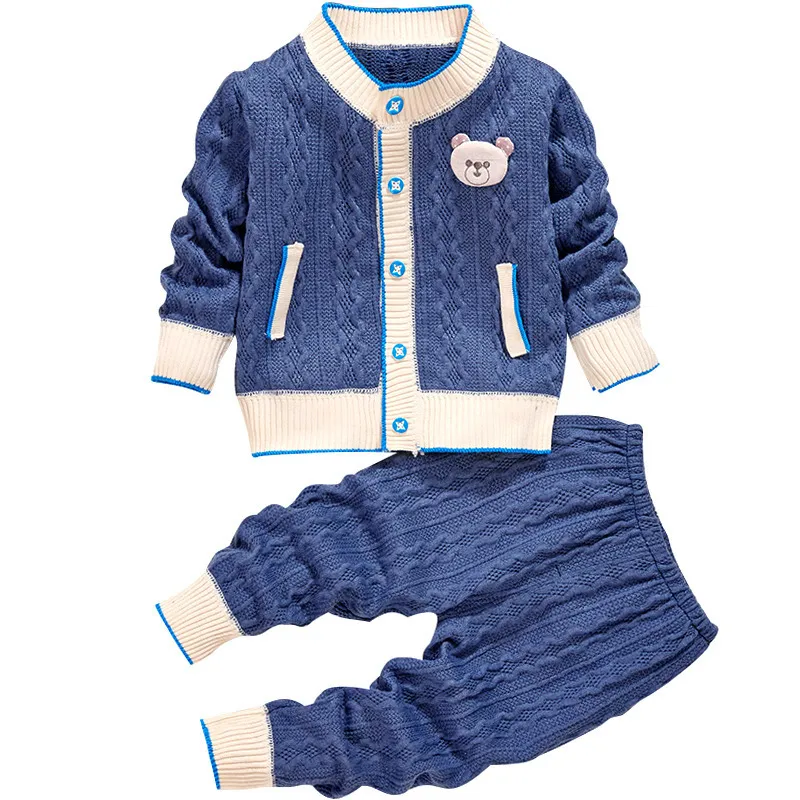 幼児のベビーセーターの服セット秋の冬の女の子編みセット暖かい男の子2pcs bor 995