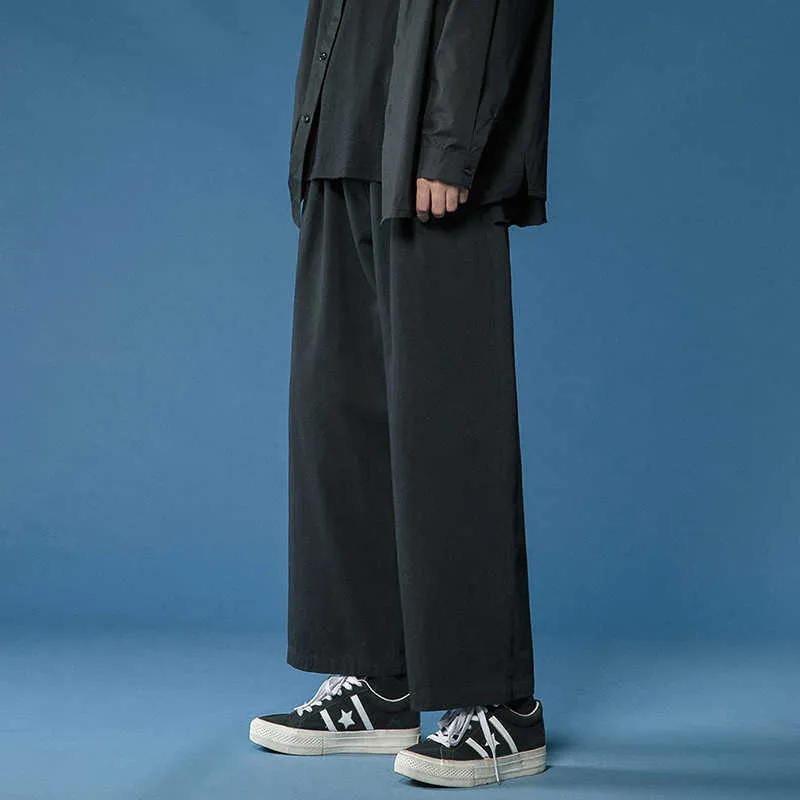 Men's Pants LEGIBLE Casual Pant Men Cotton Baggy Wide Leg Pants Ankle Length Elastic Waist Loose Straight Trousers Men G221007