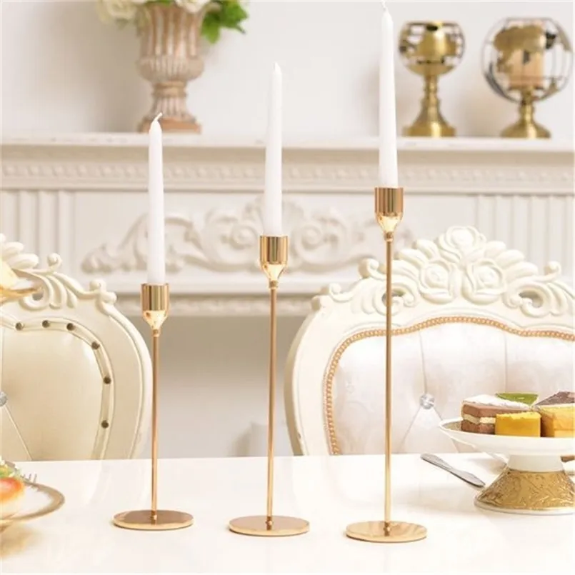 Candle Holders 3 Pcs Set European Metal Holder Simple Golden Wedding Decoration Bar Party Living Room Home 221007