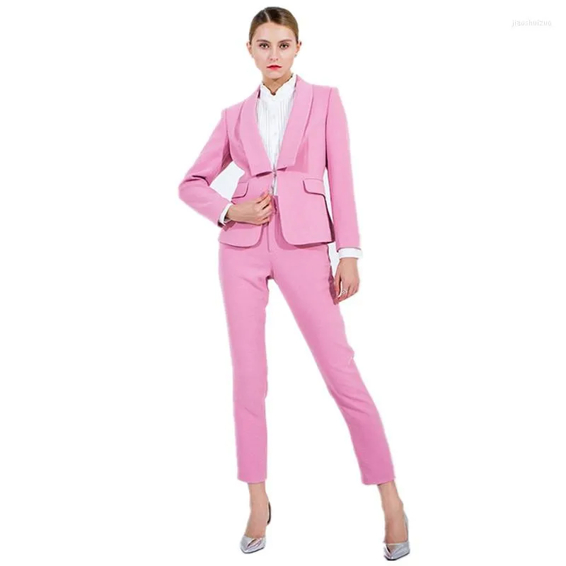 Pantalon de deux pièces pour femmes, pantalon élégant rouge, costumes OL, vêtements de travail formels, 2 ensembles, Blazer, uniforme de bureau, coupe cintrée, pantalon pour dames