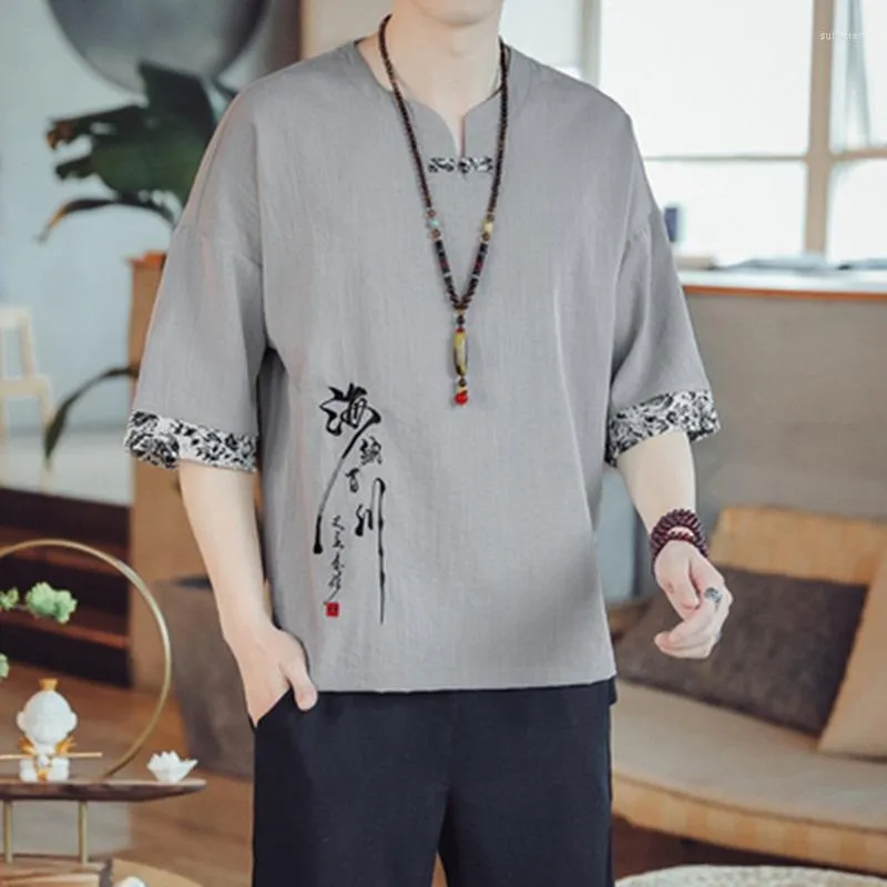 Ethnic Clothing Chinese Style Men Embroidered Shirts Tang Suit Retro Qipao Tops Cotton Linen Casual Blouse Zen Cardigan Coats