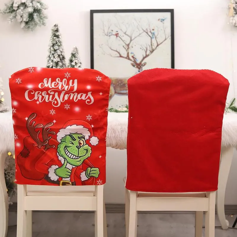 Coprisedie Buon Natale Green Monster Cover Decorazioni per la casa Ornamenti natalizi Navidad Party Supplies Felice anno