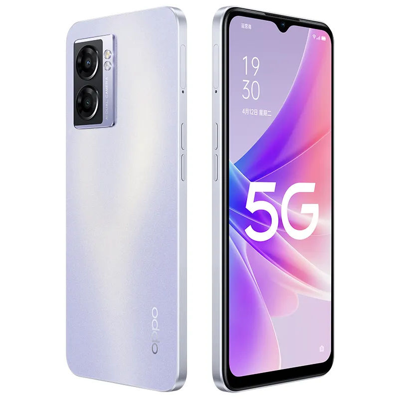 Téléphone mobile Oppo A57 5G 6 Go 8 Go RAM RAM 128 Go 256 Go Rom Octa Core Dimensité 810 Android 6.56 "90 Hz Full Affichage 13.0MP AI 5000MAH FACE ID ID Imprimée Smart Phone Smart