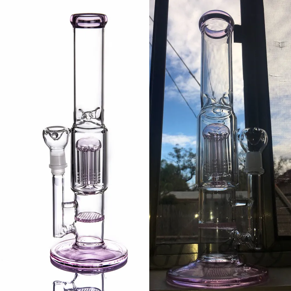 Honeycomb Perc Bong in vetro Braccio Albero Percolatore Narghilè Gorgogliatore Tubo dritto Tubo dell'acqua Dab Rigs con 14mm 18mm Joint Fumo Ash Catcher