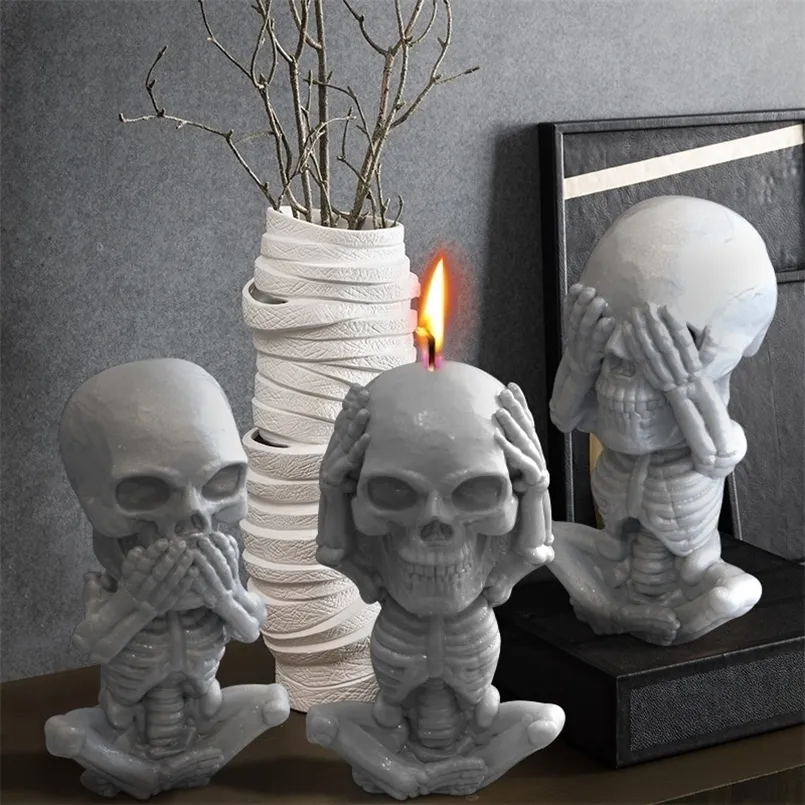 Velas fofas crânio silicone molde diy halloween aromático fabricação suprimentos resina sabonete de natal artesanato decoração de casa 221007