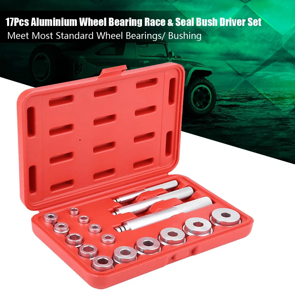 17pcs Aluminium Radlager Race Seal Buschfahrer Set Car Garage Tool Kit mit roter H￼lle