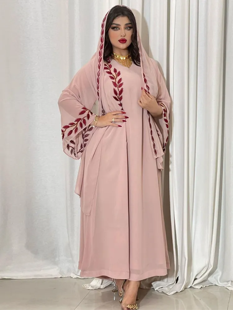 Vêtements Ethniques Abaya Ensemble 2 Pièce Arabe Soirée Banquet Jalabiya Femmes Brodé Arabe Robe En Mousseline De Soie avec Hijab Écharpe Assortie Musulman 221007