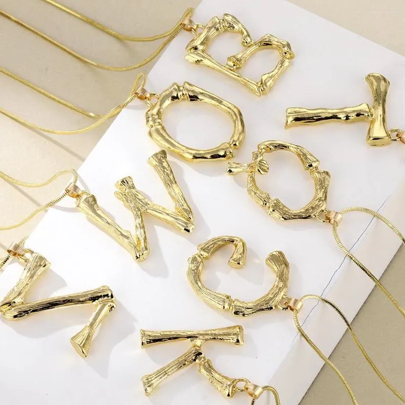 Chains SanLan Gold Metal Bamboo 26 Letter Necklaces For Women Initial Alphabet Pendant Necklace Fashion Link Chain Jewelry Gifts