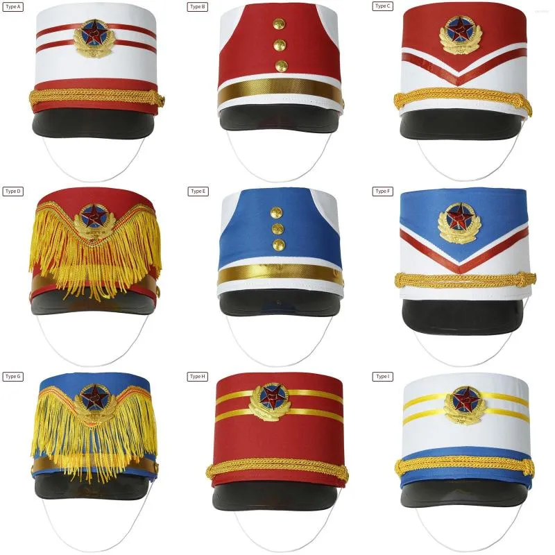 Boinas Marching Band Hat Drum Major Novedades Hombres Soldado de lujo Niños Elegante Puesta en escena Cosplay Cap