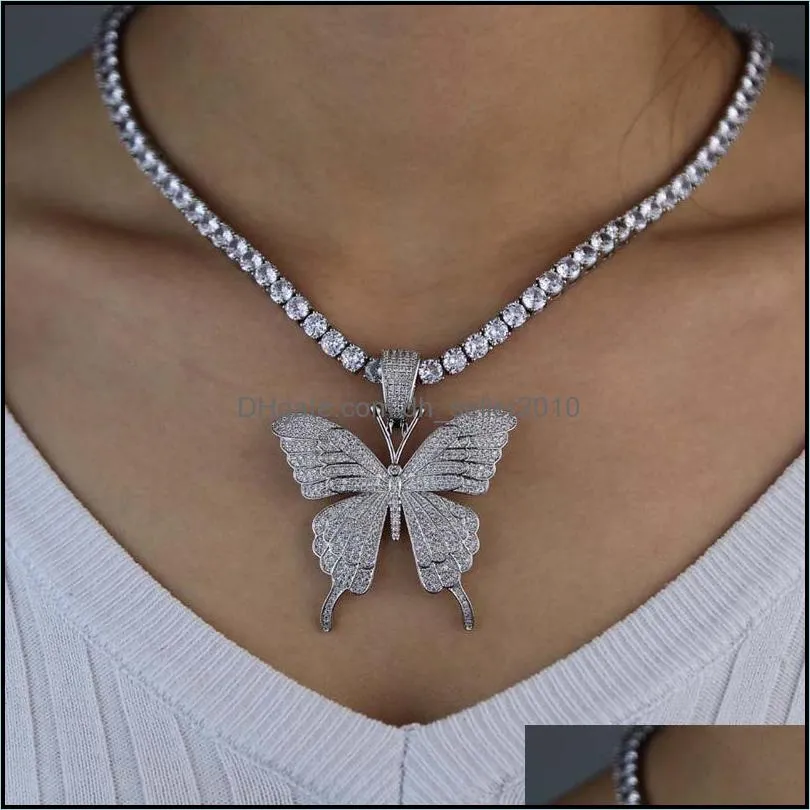 Statment Big Butterfly Pendant Necklace Hip Hop Iced Out Rhinestone Chain for Women Bling Tennis Chain Crystal Animal Choker Jewelry 1298