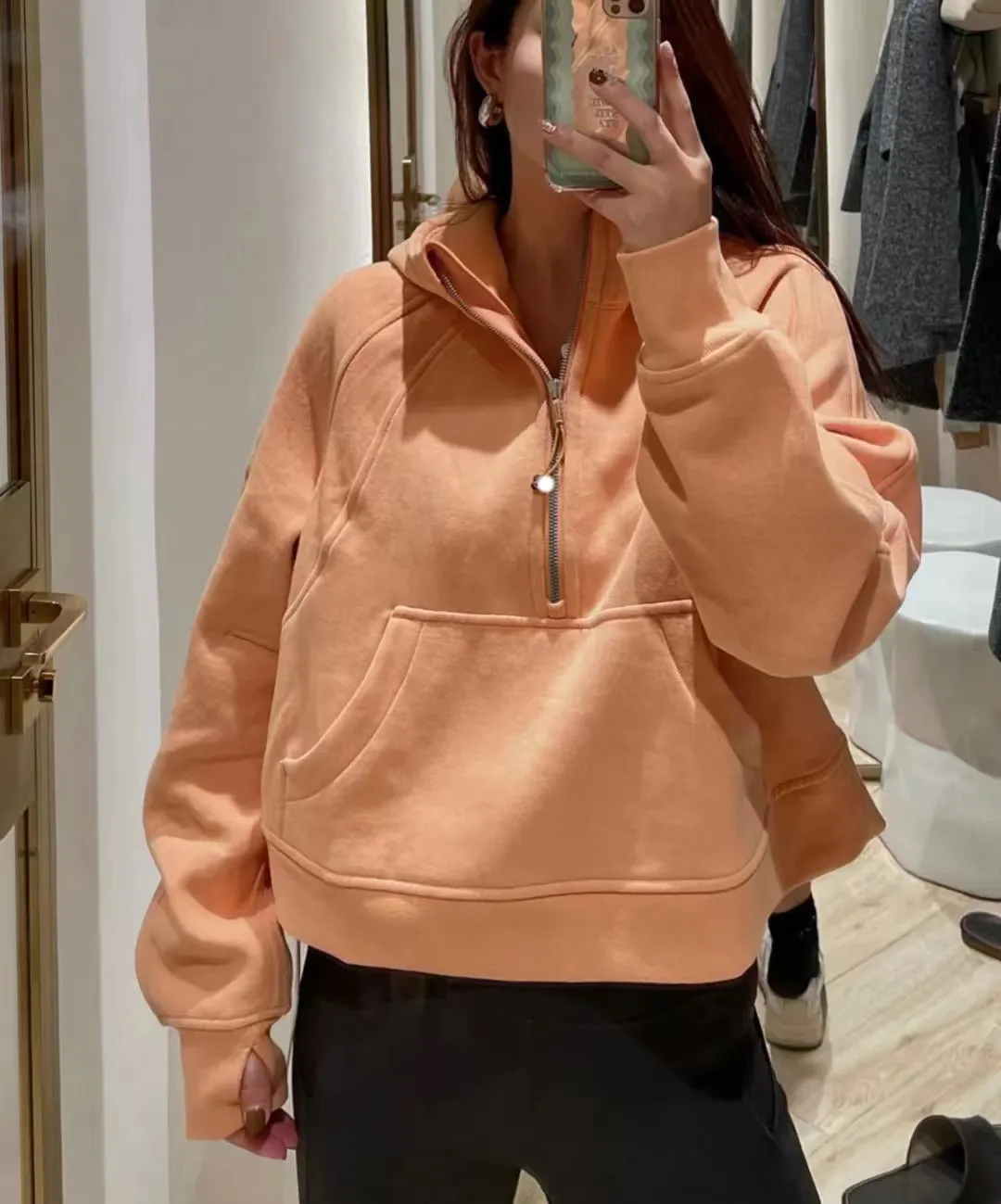 L-Women Sport Hoodies Sweatshirts جاكيت نصف سحاب معطف يوجا ملابس لياقة بدنية سريعة الجفاف ملابس رياضية بفتحة الإبهام ملابس رياضية للتمارين الرياضية على مقاس أكبر