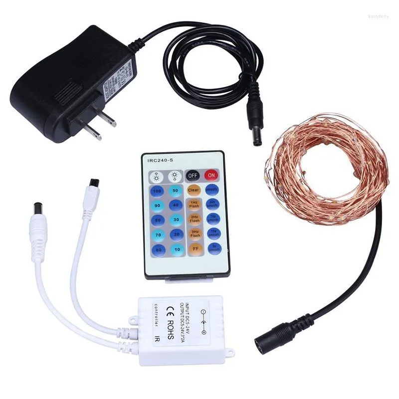 Strängar 10m 100Led LED -stränglampor Adapter IR Controller 16 Keys Remote Control Starry Fairy Christmas Wedding Decoration