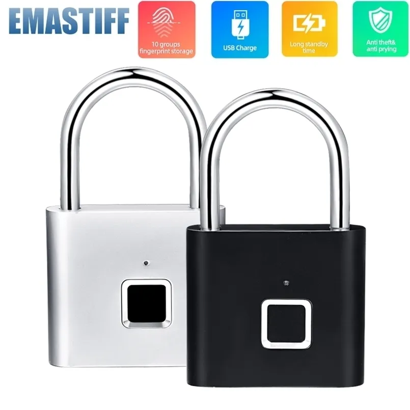 Serrures de porte Noir argent sans clé USB serrure rechargeable empreinte digitale cadenas intelligent déverrouillage rapide en alliage de zinc métal auto-développement puce 221007