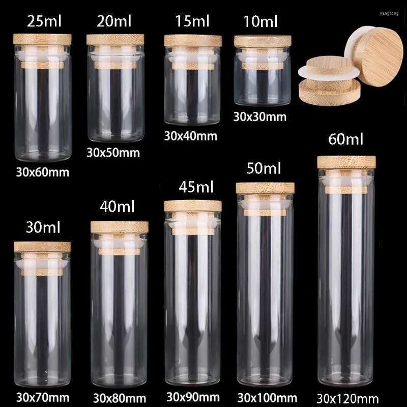 Förvaringsflaskor 12 st 10 ml 15 ml 20 ml 25 ml 30 ml 40 ml 45 ml 50 ml 60 ml glas tomt med bambuskappar kryddor fartyg för DIY hantverk