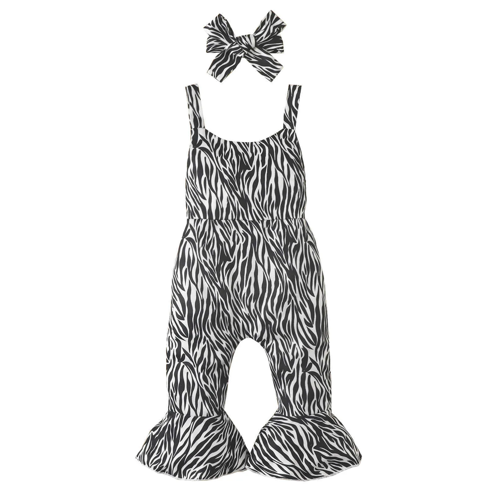 Rompers babymeisjes zomer romper met hoofdband mouwloze schouderbanden zebrapatroon lange stretch broek romper jumpsuit j220922