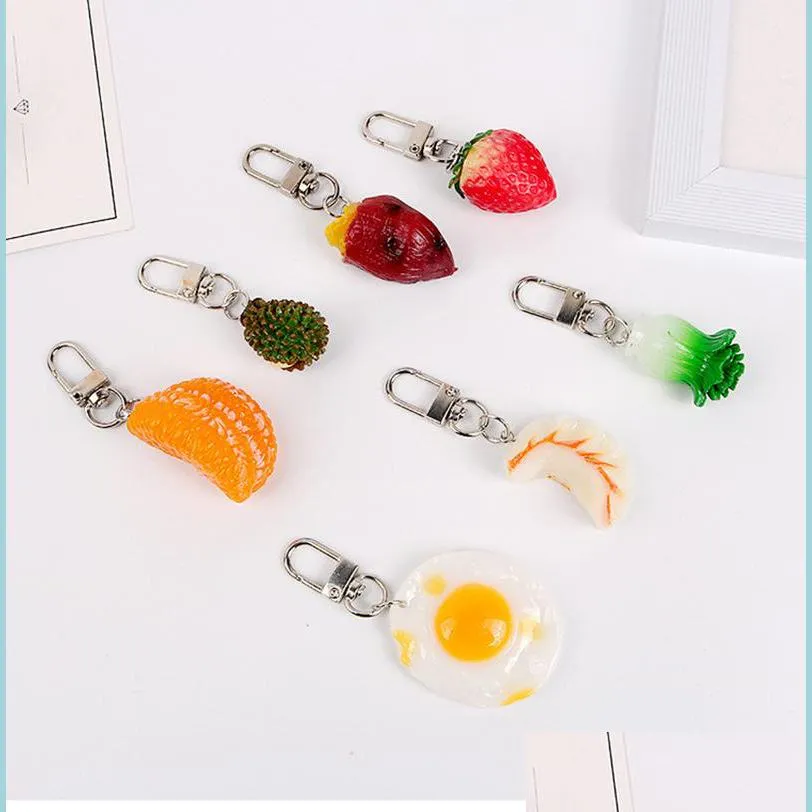 Key Rings Creative Resin Durain Dumpling Orange Fried Eggs Fruit Key Chain For Women Handmade Bags Purse Keyrings Funny F Carshop2006 Dh7Xb