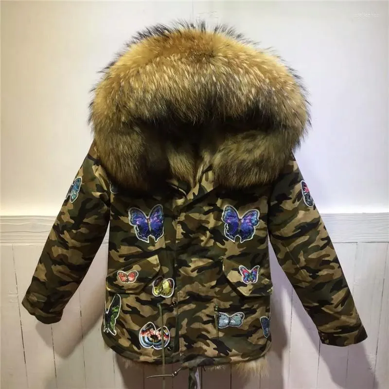 Fourrure femme mode épais chaud Mme papillon Style Camouflage manteaux naturels veste d'hiver femmes réel manteau