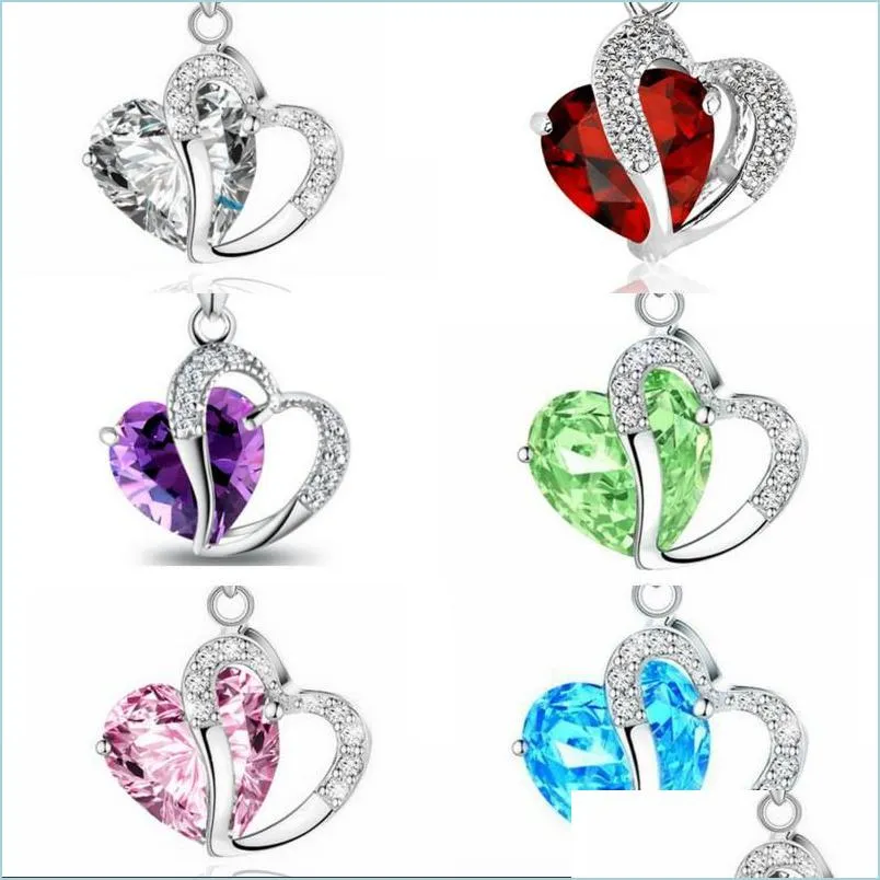 Pendentif Colliers Zircon Cristal Hommes Femmes Collier Bijoux Amour En Forme De Coeur Dame Clavicule Chaîne Alliage De Mode Chandail Pendentif Nec Dhilr