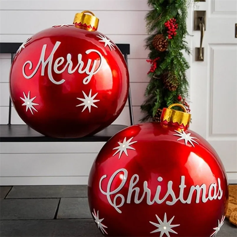 Juldekorationer 60 cm utomhus Uppblåsbar dekorerad boll PVC Giant Merry Balls Tree Decor Decoration 2023 221007