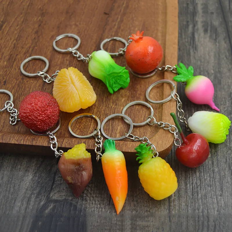 Keychains Lonyards PVC Simulation Fruit Vigne Paure pastèque Ananas Keychain Sac Decorative Key Chain