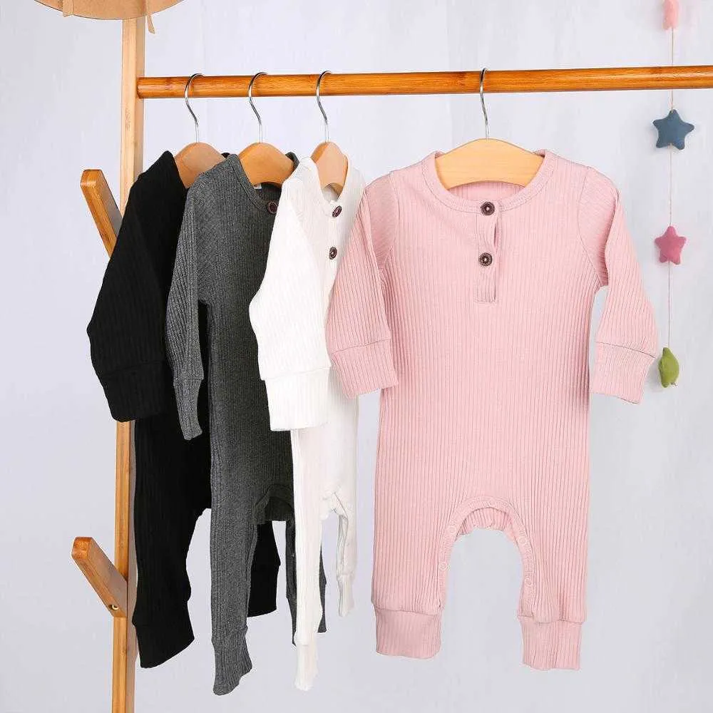 Rompers Wholesale 13 Color Baby Clothes Newborn Baby Boy Girl Romper Cotton Ribbed Jumpsuit Solid Clothes Spring Autumn Outfit J220922