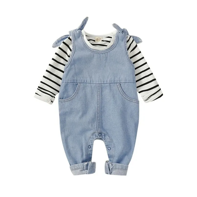 Clothing Sets Pudcoco US Stock 0 18M 2PCS born Infant Baby Boy Girl Autumn Clothes Set Striped T shirt Denim Bib Pants Overalls 221007