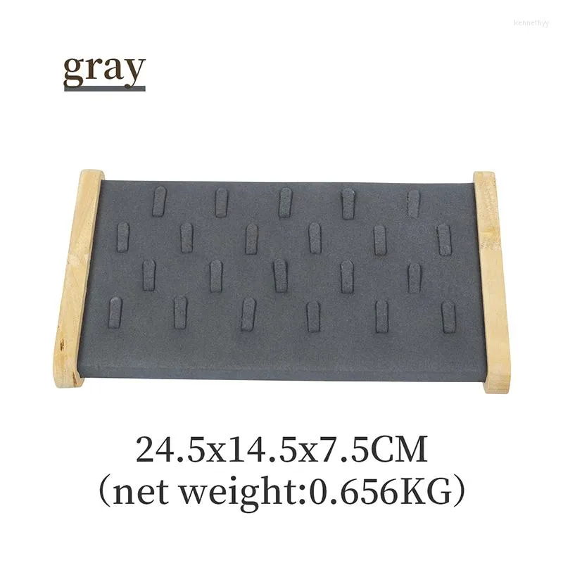 Jewelry Pouches 22 Grids Gray Solid Wood Microfiber Display Trays For Femal Ring Earring Pendent Showcase Jewellery Organizers Stand