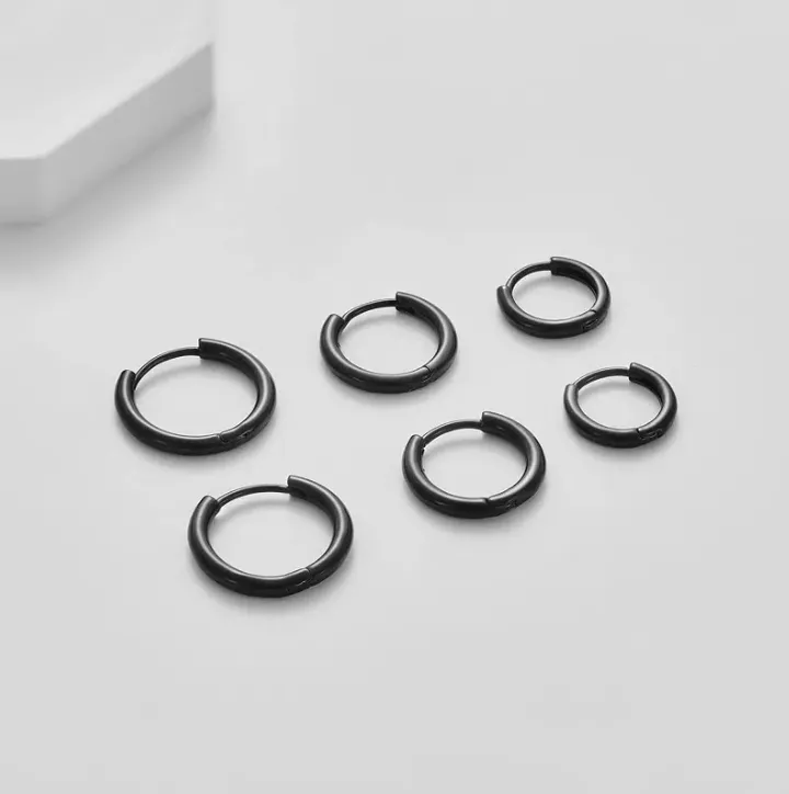 Hoop -Ohrringe minimalistische Reifen Studs Einfache 3 Größen für Frauen Männer