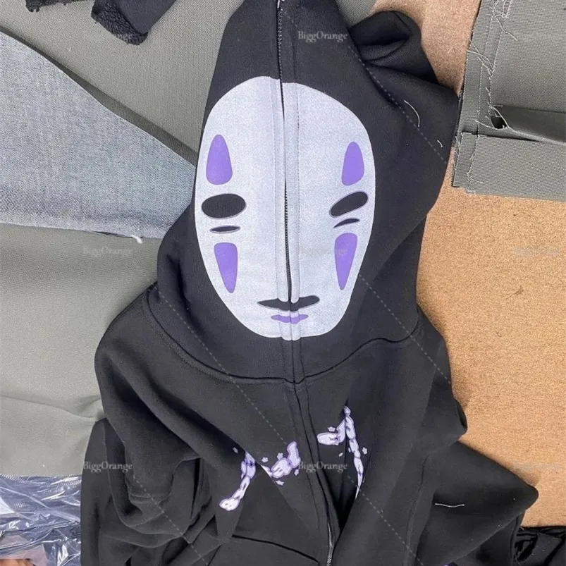 Erkek Hoodies Sweatshirts Harajuku Hoodie Yüz Adam Anime Baskı Gevşek Zip Büyük Sokak Giyim Y2K Çift Üstler Artı Boyut Kore Versiyonu Men Giyim 221008