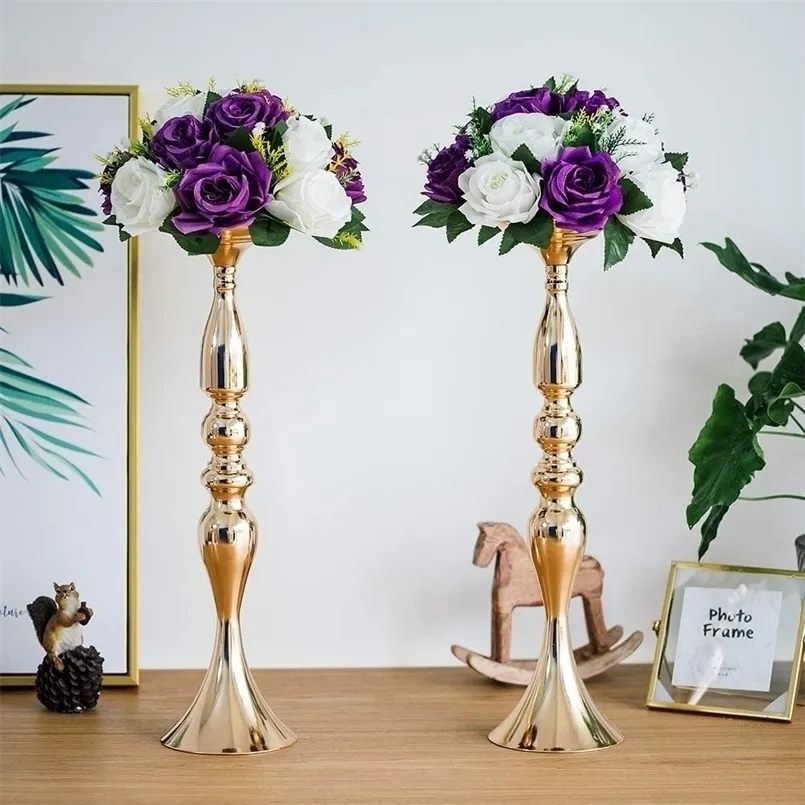 Świece 2PCS Wysoki złoty strój ślubny wazon kwiatowy Riser na przyjęcie z okazji urodzin 221007