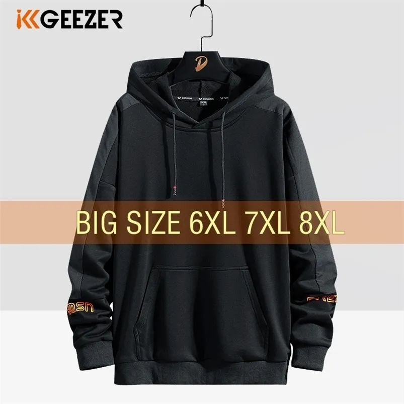 Sweats à capuche masculine Sweats Sweats Sweats Hoodies 68% Coton Sweatshirts 5XL 6XL 7XL 8XL PLUS SIGHNE STREAGE STRIELLEMENTS SPORTS MALON Male Black Automne Hip Hop 221008