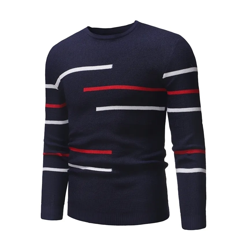 MENS SWEATERS Mens Autumn Casual Roundneck Pullover listrado para homens projetados para adolescentes suéter de malha casual de grandes dimensões 221008