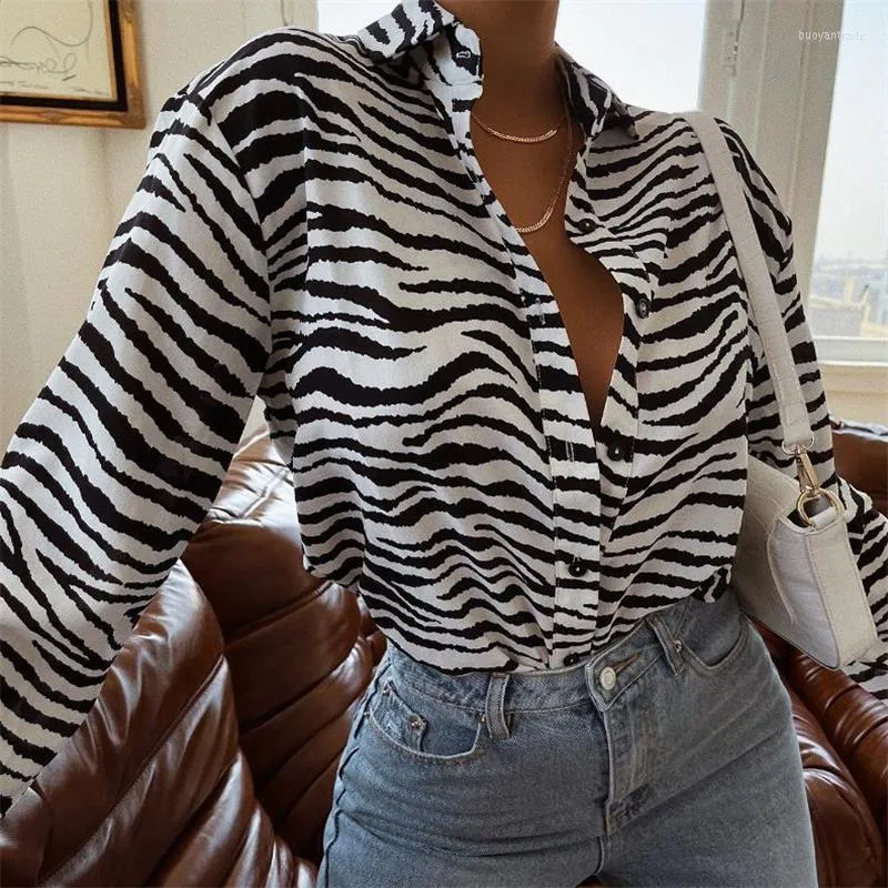 Blouses feminina camisas femininas Moda de verão Zebra Mulheres 2022 Casual Casual Manga Longa Mulheres Tops Praia Blusa Loose Clube Sexy sexy