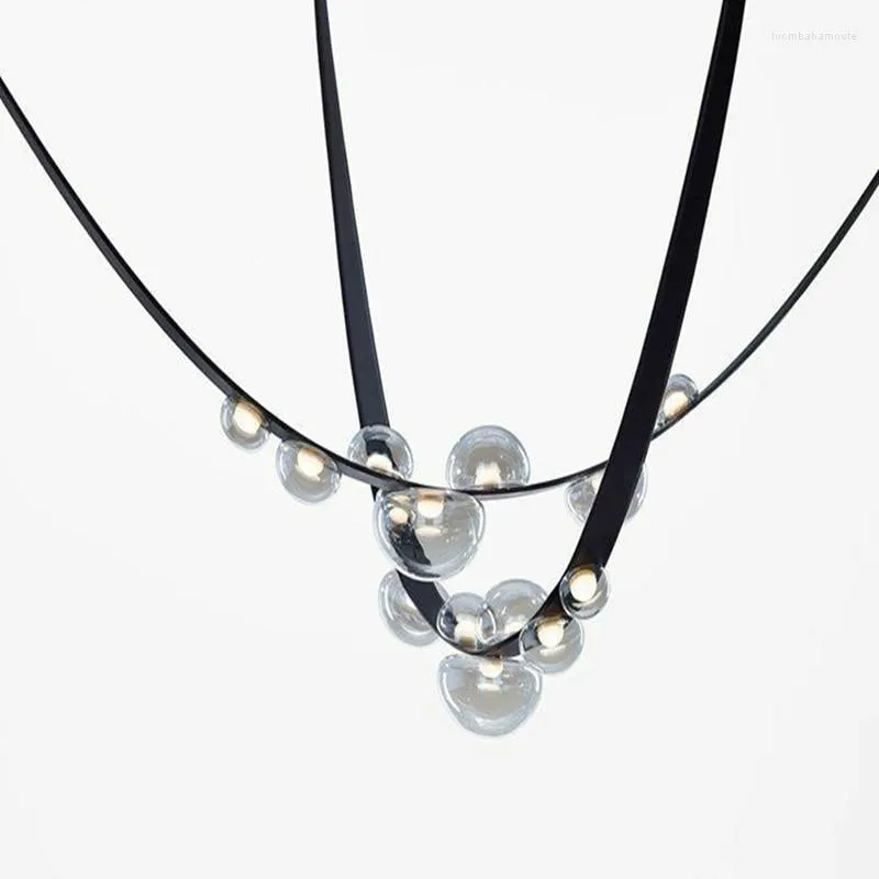 Ljuskronor lyxigt svart l￤der ljuskrona kreativt b￤lte modernt ljusarmatur l￥nga glasarmaturer h￤ngande vardagsrum k￶k ￶